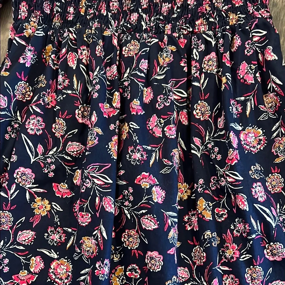 GAP Black Pink Smocked Ruffled Midi Dress